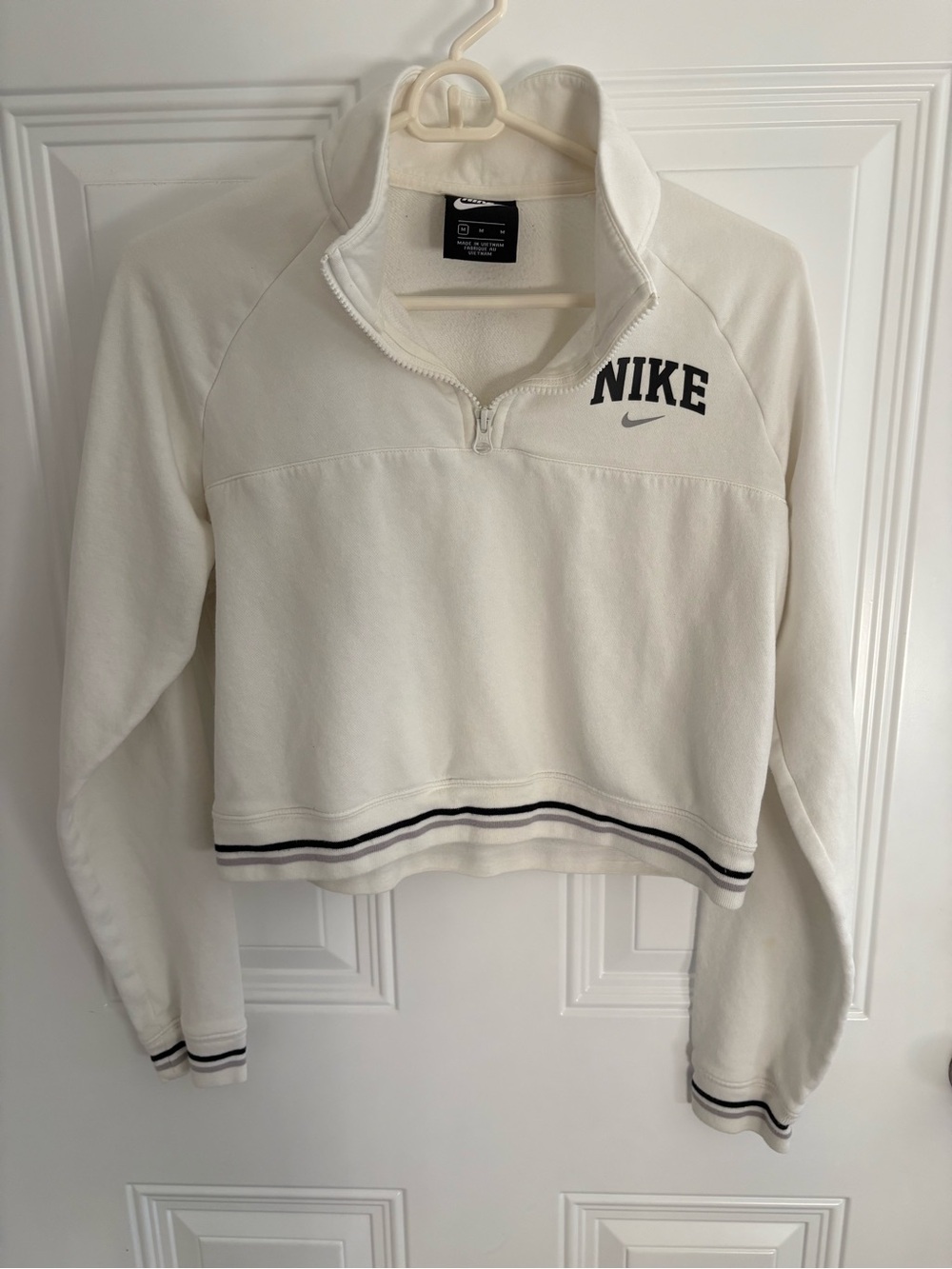 Nike Women's Ivory Cropped Half-Zip Pullover with Black Trim